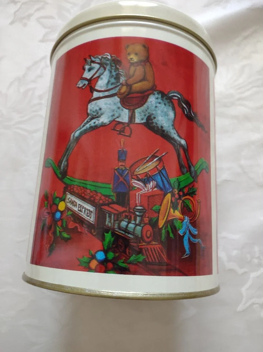 Vintage Teddy Bear Holiday Tin Cans With Lid